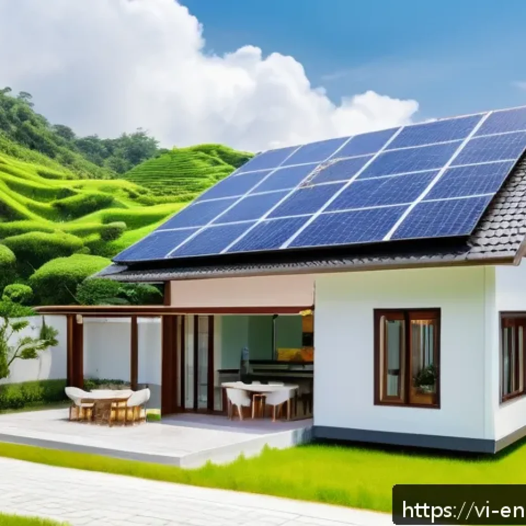분산형 에너지 시스템에서의 인공지능 활용 가능성 - A modern Vietnamese solar-powered home equipped with AI technology, featuring rooftop solar panels c...