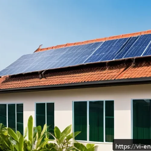 분산형 에너지 시스템과 에너지 민주화 - A detailed rooftop solar energy system installed on a modern Vietnamese suburban house under bright ...
